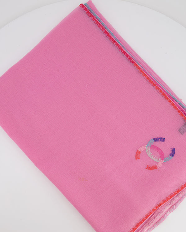 Chanel Pink Wool Shawl with Multicolour CC Logo Detail
