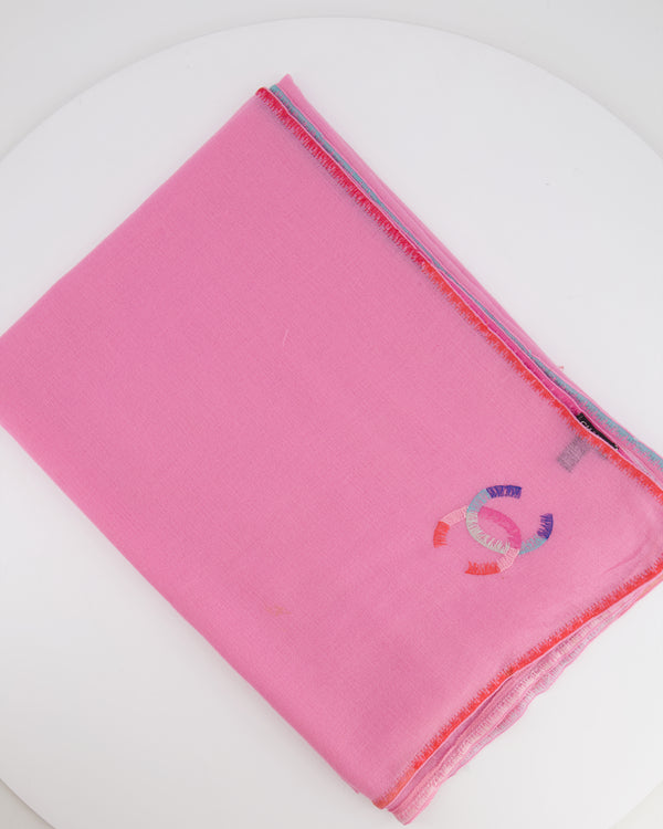 Chanel Pink Wool Shawl with Multicolour CC Logo Detail