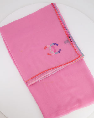 Chanel Pink Wool Shawl with Multicolour CC Logo Detail