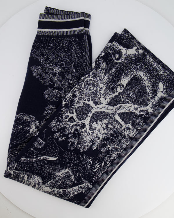 Christian Dior Navy Toile De Jouy Cashmere Trousers with Logo Detail Size FR 34 (UK 6)