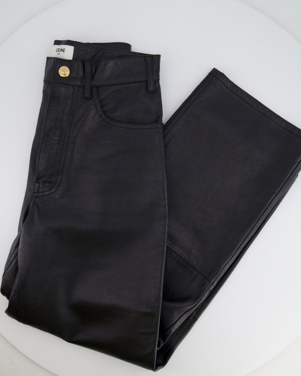 Celine Black Lulu Lambskin Leather Trousers with Gold Logo Button Detail Size 26 (UK 8) RRP £2,700