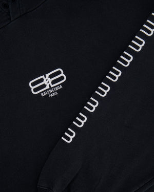 Balenciaga Black Distressed Hoodie with BB Logo Details Size S (UK 8)