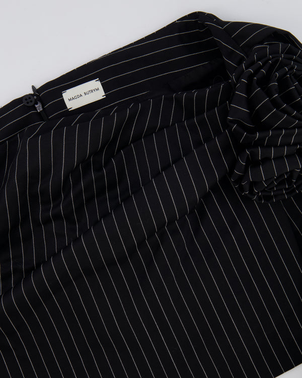 Magda Butrym Black Striped Mini Skirt with Rose Appliqué Detail Size FR 34 (UK 6) RRP £700