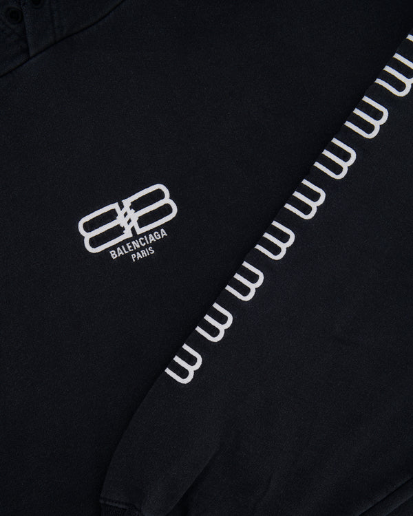 Balenciaga Black Distressed Hoodie with BB Logo Details Size S (UK 8)