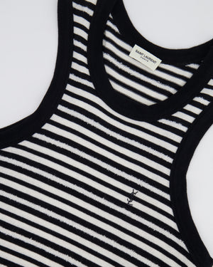 Saint Laurent Black and White Stripped Sleeveless Cassandre Tank Top with Logo Detail Size XS (UK 6) RRP £445