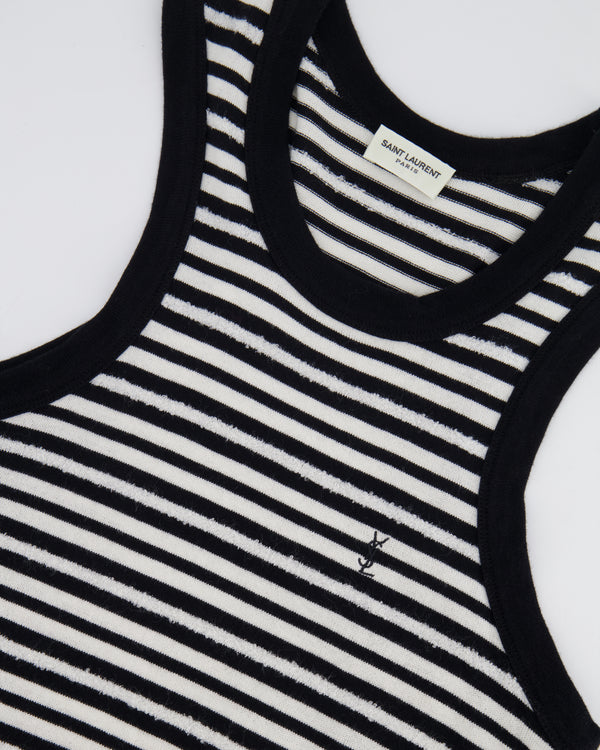 Saint Laurent Black and White Stripped Sleeveless Cassandre Tank Top with Logo Detail Size XS (UK 6) RRP £445