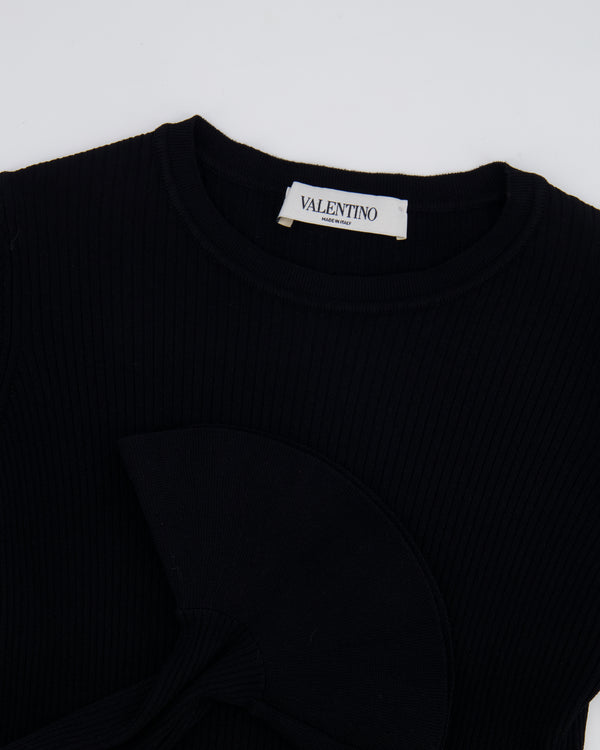 Valentino Black Long Sleeve Ribbed Top with Sleeve Details Size XS (UK 6)