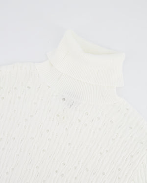 Chanel 22C White Perforated High Neck Jumper with CC Logo Detail Size FR 34 (UK 6) RRP £1,900