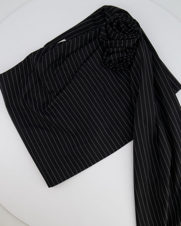 Magda Butrym Black Striped Mini Skirt with Rose Appliqué Detail Size FR 34 (UK 6) RRP £700
