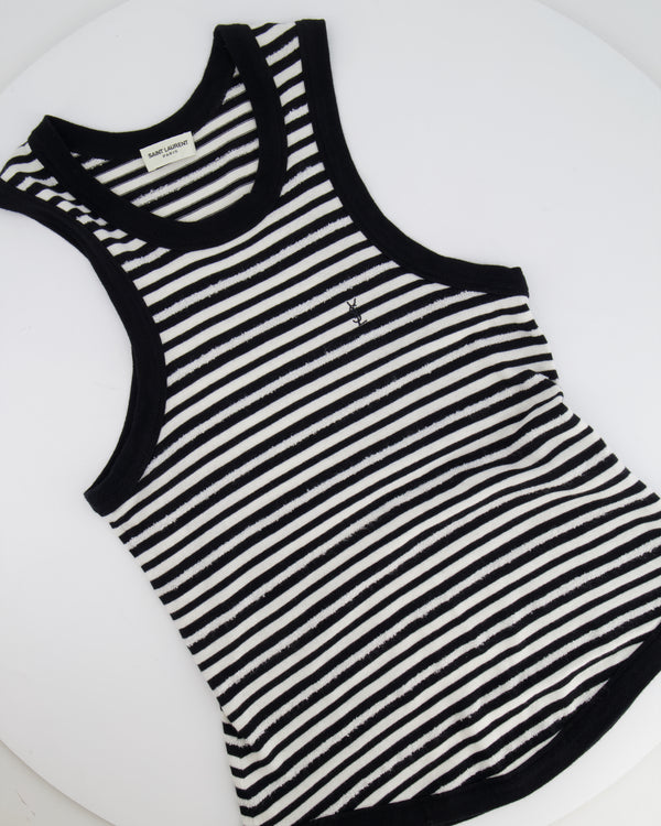 Saint Laurent Black and White Stripped Sleeveless Cassandre Tank Top with Logo Detail Size XS (UK 6) RRP £445