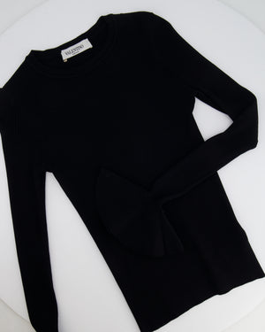 Valentino Black Long Sleeve Ribbed Top with Sleeve Details Size XS (UK 6)