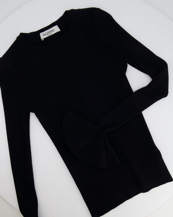 Valentino Black Long Sleeve Ribbed Top with Sleeve Details Size XS (UK 6)