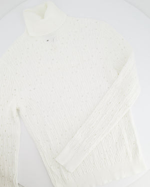 Chanel 22C White Perforated High Neck Jumper with CC Logo Detail Size FR 34 (UK 6) RRP £1,900