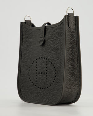 Hermès Mini Evelyne 16 Bag in Dark Bronze Amazone Clemence Leather with Palladium Hardware with Noir and Vert Mili Strap