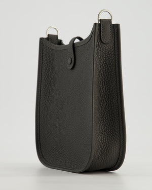 Hermès Mini Evelyne 16 Bag in Dark Bronze Amazone Clemence Leather with Palladium Hardware with Noir and Vert Mili Strap