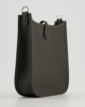Hermès Mini Evelyne 16 Bag in Dark Bronze Amazone Clemence Leather with Palladium Hardware with Noir and Vert Mili Strap