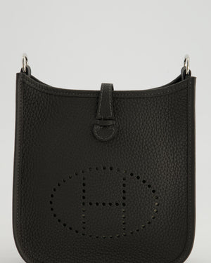 Hermès Mini Evelyne 16 Bag in Dark Bronze Amazone Clemence Leather with Palladium Hardware with Noir and Vert Mili Strap