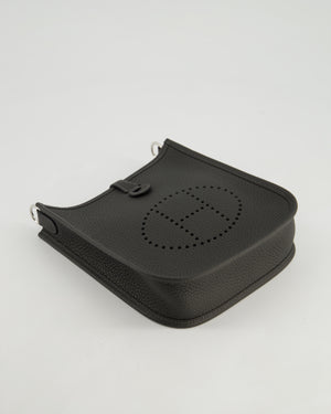 Hermès Mini Evelyne 16 Bag in Dark Bronze Amazone Clemence Leather with Palladium Hardware with Noir and Vert Mili Strap