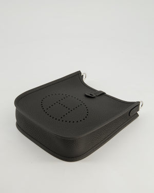 Hermès Mini Evelyne 16 Bag in Dark Bronze Amazone Clemence Leather with Palladium Hardware with Noir and Vert Mili Strap