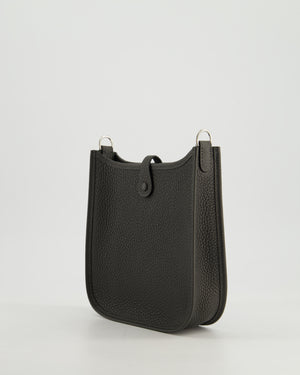 Hermès Mini Evelyne 16 Bag in Dark Bronze Amazone Clemence Leather with Palladium Hardware with Noir and Vert Mili Strap