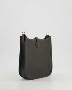 Hermès Mini Evelyne 16 Bag in Dark Bronze Amazone Clemence Leather with Palladium Hardware with Noir and Vert Mili Strap