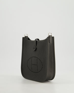 Hermès Mini Evelyne 16 Bag in Dark Bronze Amazone Clemence Leather with Palladium Hardware with Noir and Vert Mili Strap