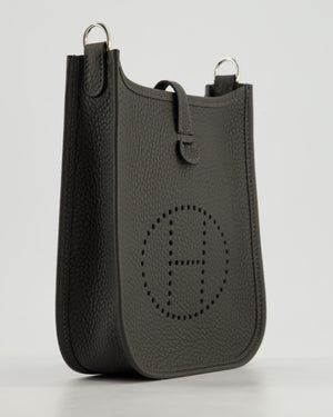 Hermès Mini Evelyne 16 Bag in Dark Bronze Amazone Clemence Leather with Palladium Hardware with Noir and Vert Mili Strap