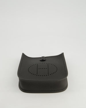 Hermès Mini Evelyne 16 Bag in Dark Bronze Amazone Clemence Leather with Palladium Hardware with Noir and Vert Mili Strap