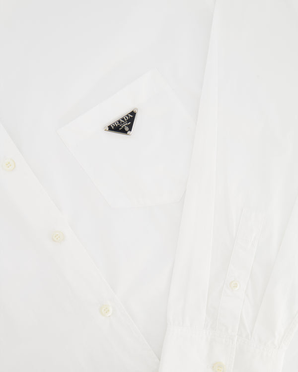 Prada White Long Sleeve Shirt With Logo Plaque Detail Size IT 40 (UK 8) RRP £900