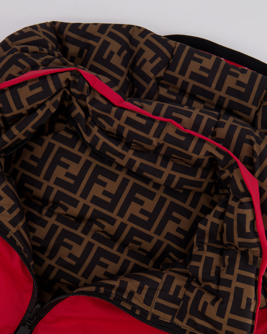 Fendi Red and Brown Reversible Jacket and Trousers Ski Set with Monogram Details Size IT 38 (UK 6)