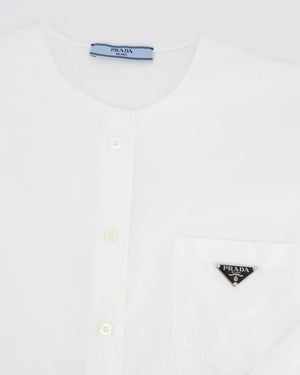 Prada White Long Sleeve Shirt With Logo Plaque Detail Size IT 40 (UK 8) RRP £900