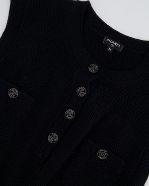 Chanel 20S Black Silk Knit Sleeveless Mini Dress with Silver CC Logo Details Size FR 34 (UK 6) RRP £2,500