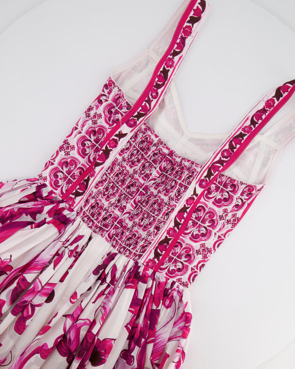Dolce & Gabbana White and Pink Printed Sleeveless Maxi Dress Size IT 38 (UK 6)