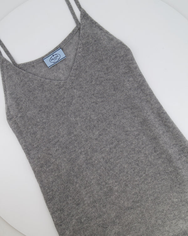 Prada Grey Cashmere Sleeveless Midi Dress with Black Lace Trim Detail Size IT 36 (UK 4)
