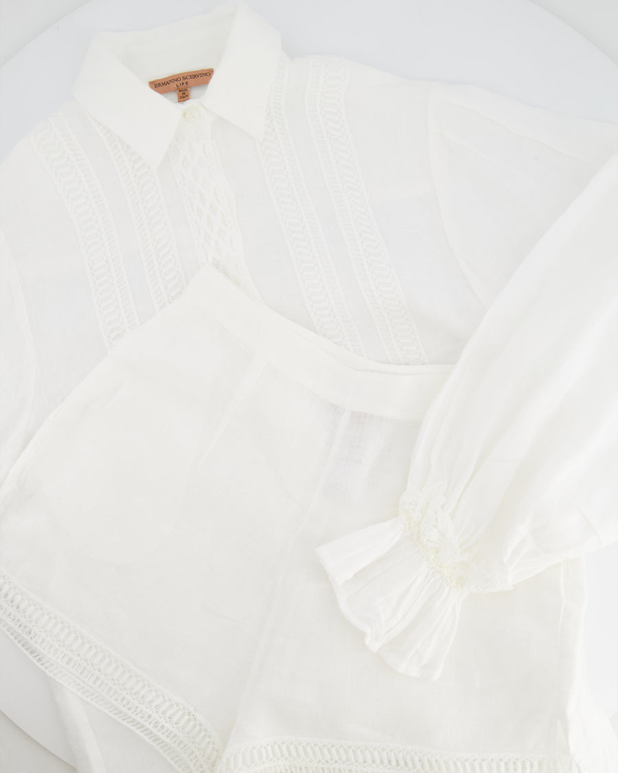 Ermanno Scervino Life White Two-Piece Linen Shirt and Shorts Set Size IT 38 (UK 6)