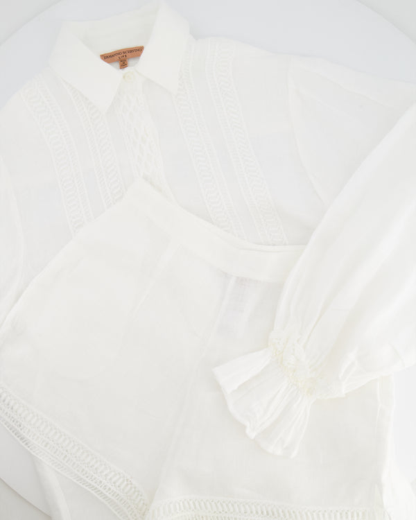 Ermanno Scervino Life White Two-Piece Linen Shirt and Shorts Set Size IT 38 (UK 6)
