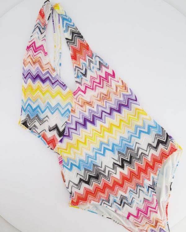Missoni Multicolour Asymmetric Zigzag One-Piece Swimsuit Size IT 40 (UK 8) RRP £430