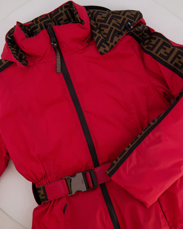 Fendi Red and Brown Reversible Jacket and Trousers Ski Set with Monogram Details Size IT 38 (UK 6)