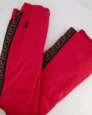 Fendi Red and Brown Reversible Jacket and Trousers Ski Set with Monogram Details Size IT 38 (UK 6)