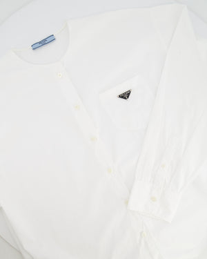 Prada White Long Sleeve Shirt With Logo Plaque Detail Size IT 40 (UK 8) RRP £900