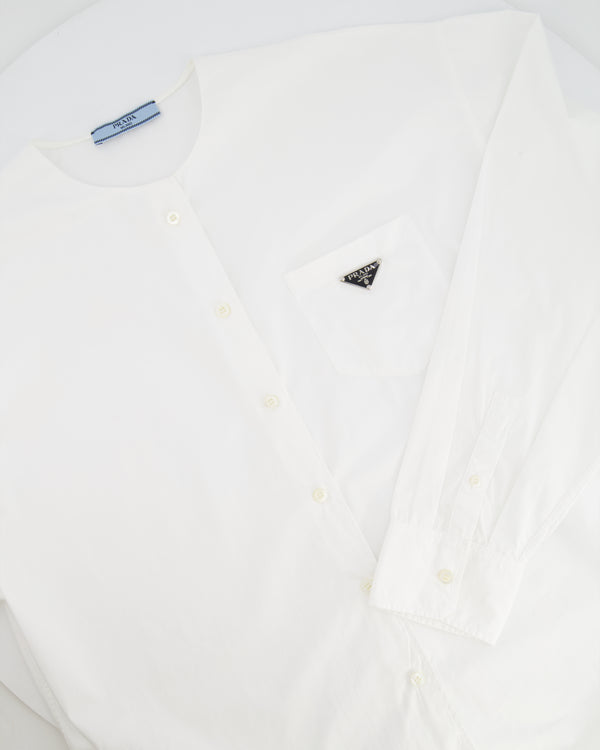 Prada White Long Sleeve Shirt With Logo Plaque Detail Size IT 40 (UK 8) RRP £900