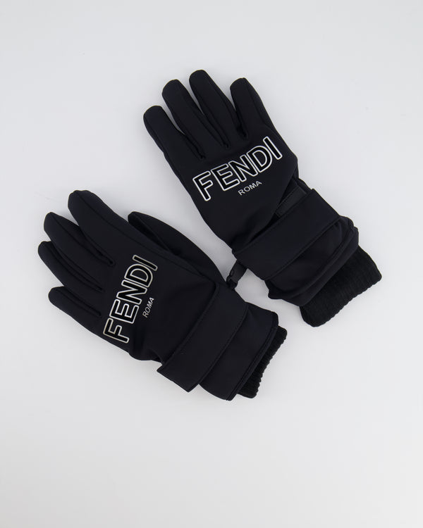 Fendi Black Ski Gloves with White Logo One Size RRP £460