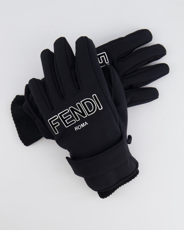 Fendi Black Ski Gloves with White Logo One Size RRP £460