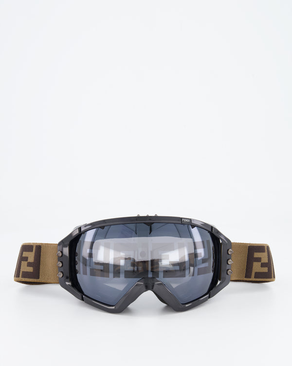 Fendi Brown and Black Ski Goggles with FF Logo Details RRP £570