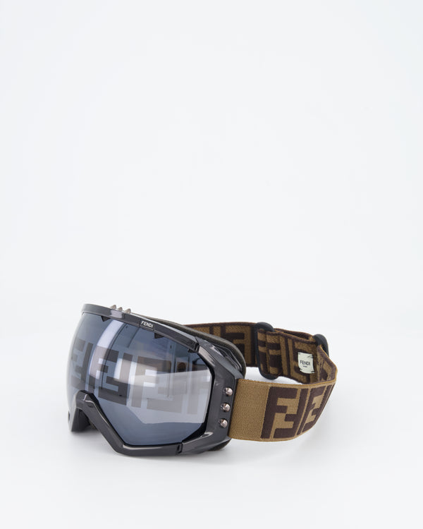 Fendi Brown and Black Ski Goggles with FF Logo Details RRP £570