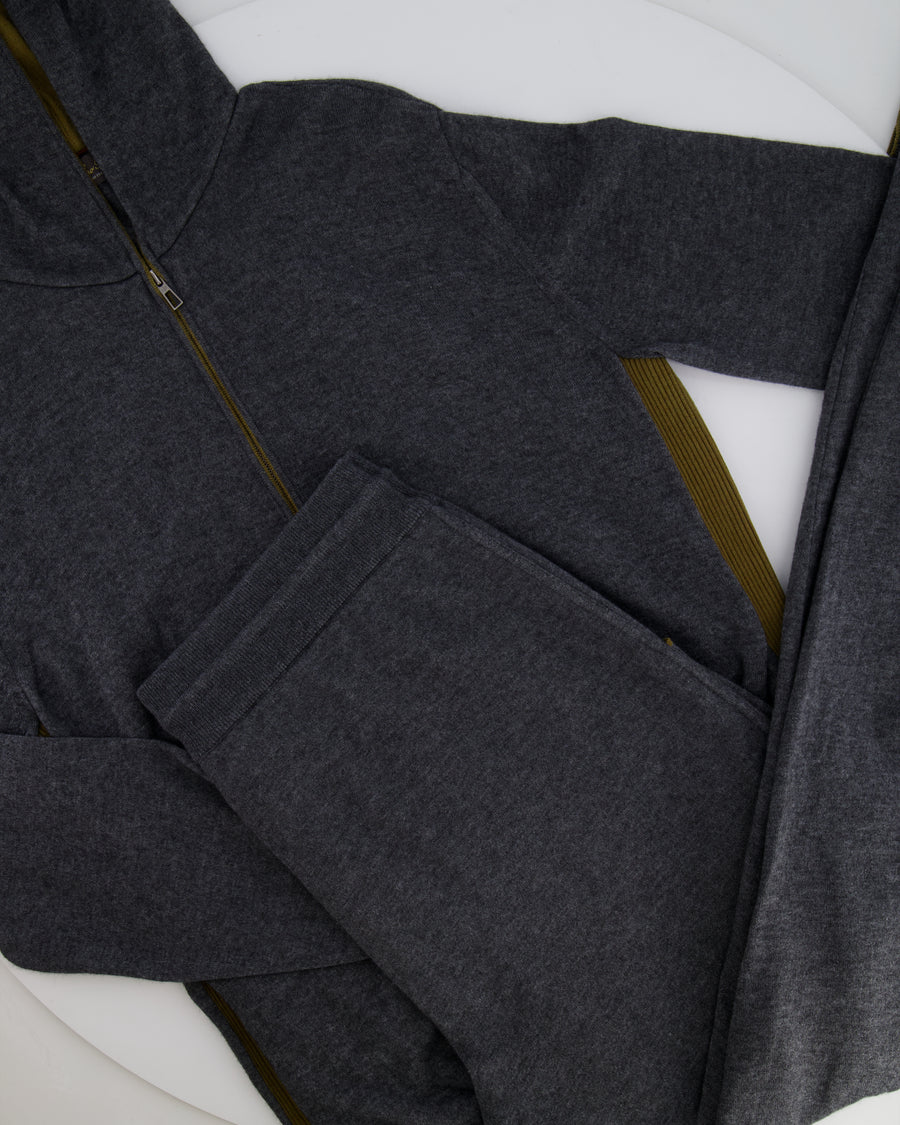 Loro Piana Dark Grey Cashmere Gilet and Jogger Set with Khaki Detail Size S (UK 8)