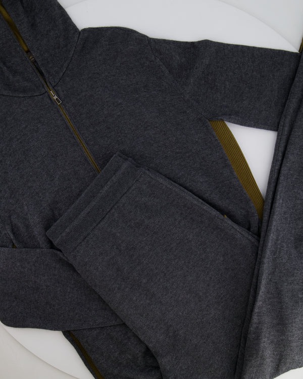 Loro Piana Dark Grey Cashmere Gilet and Jogger Set with Khaki Detail Size S (UK 8)