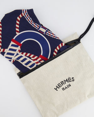 Hermès Navy and Red Canoe Print One-Piece Swimsuit Size FR 40 (UK 12) RRP £600