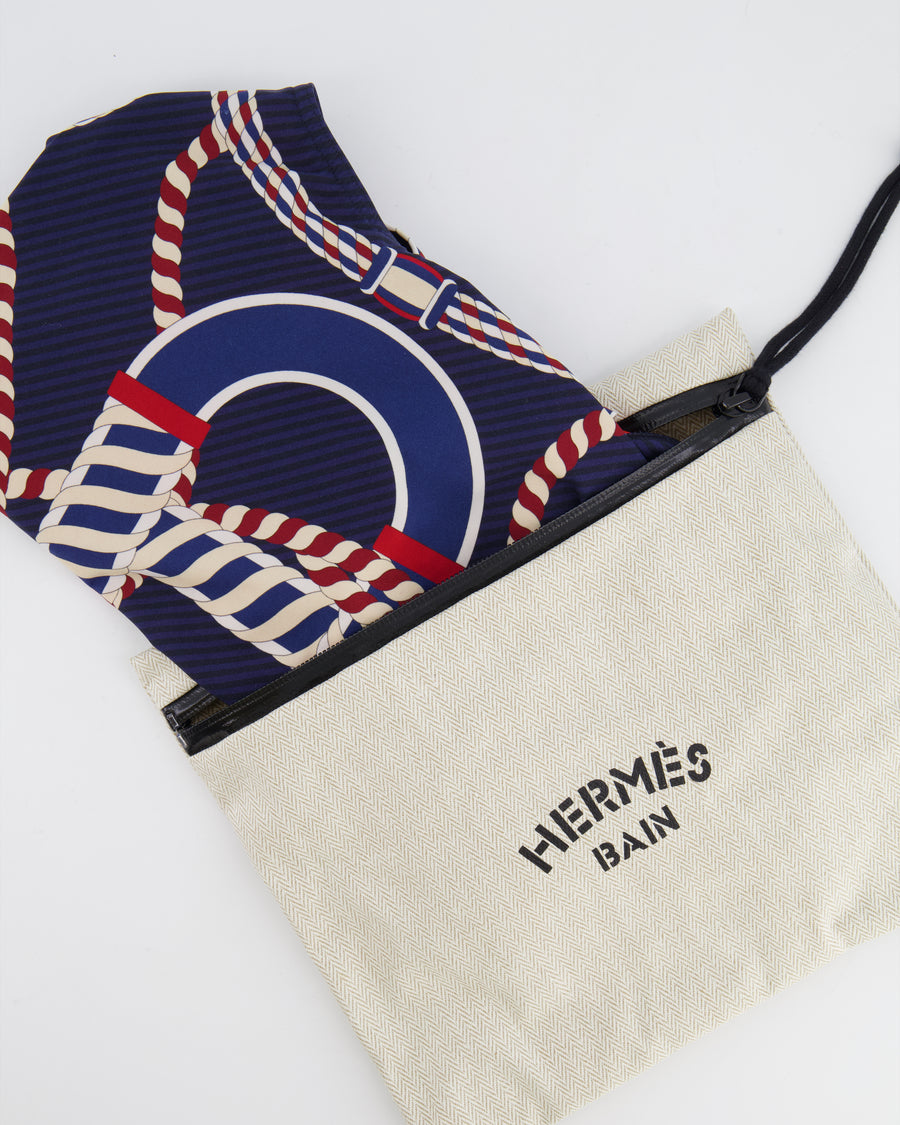 Hermès Navy and Red Canoe Print One-Piece Swimsuit Size FR 40 (UK 12) RRP £600