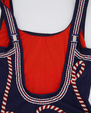 Hermès Navy and Red Canoe Print One-Piece Swimsuit Size FR 40 (UK 12) RRP £600